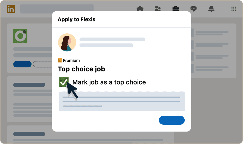 Graphic showing LinkedIn Premium feature for selecting a job as a 'top choice job'