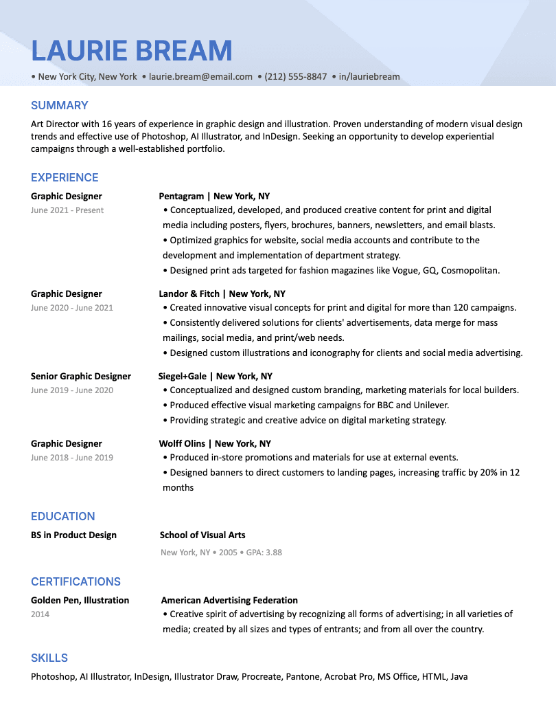 Image of an ATS-friendly creative resume template example