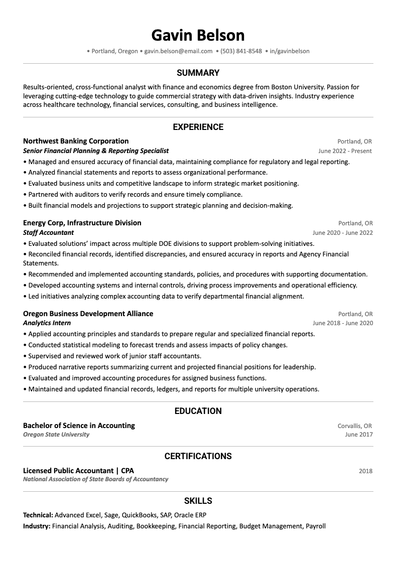 Image of an ATS-friendly finance resume template example