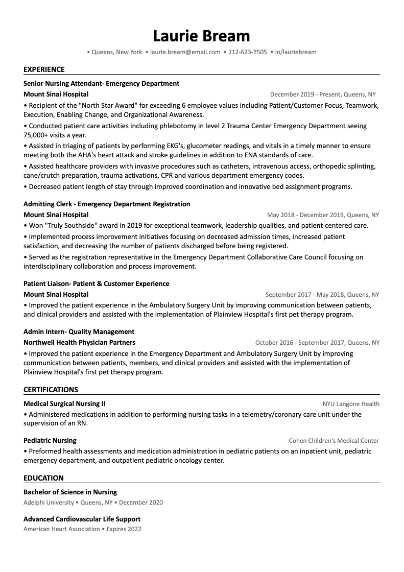 Image of an ATS-friendly nursing resume template example