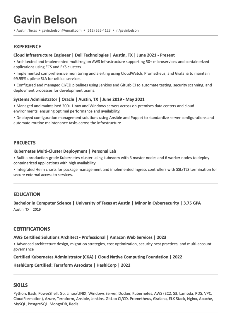 Image showing an ATS-friendly technical resume template example