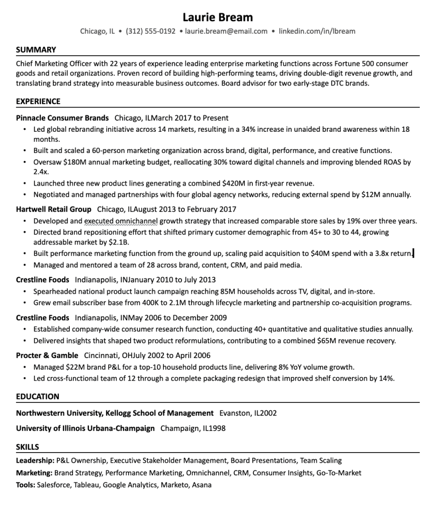 A resume header example