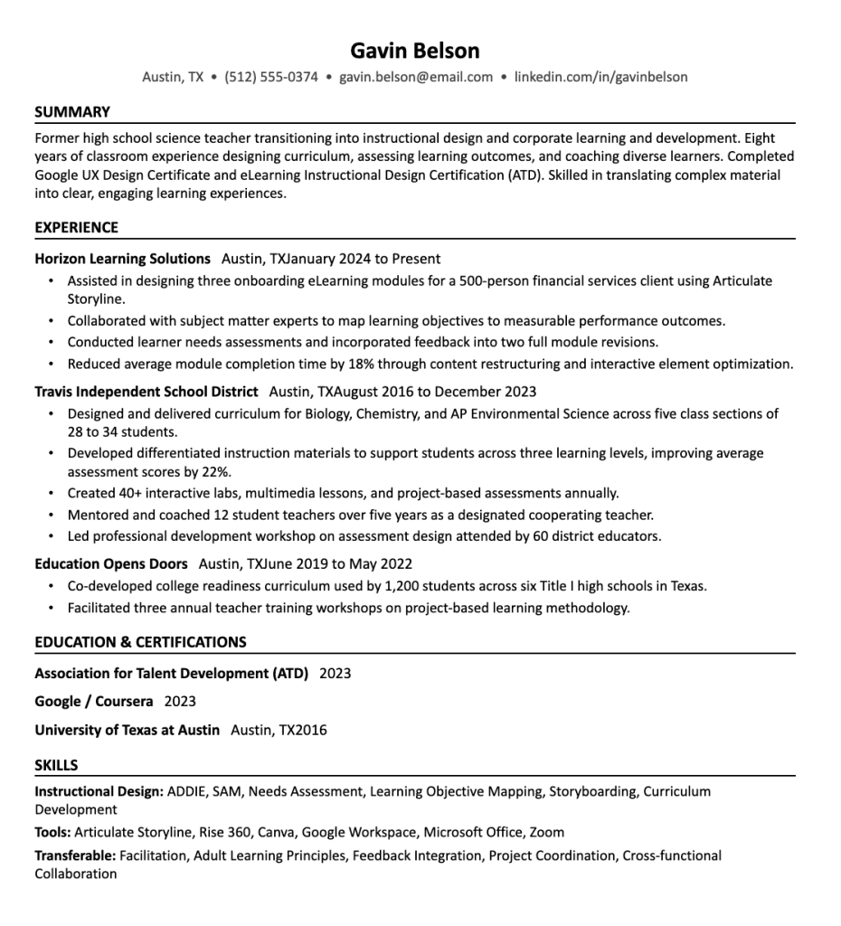 Career Changer Resume Template