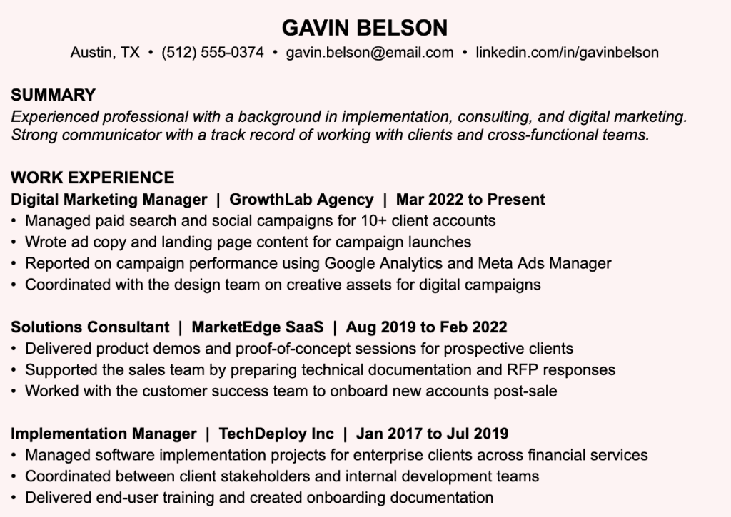 Before resume with mismatched experience