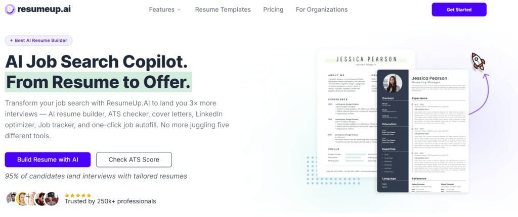 Screenshot of ResumeUp AI's home page