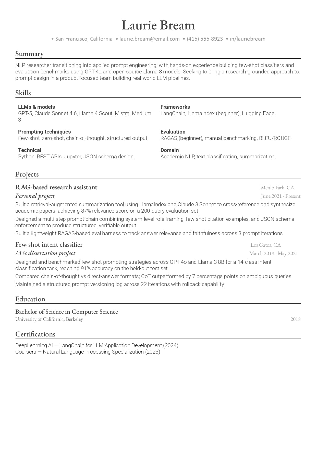 Entry-Level Prompt Engineer Resume