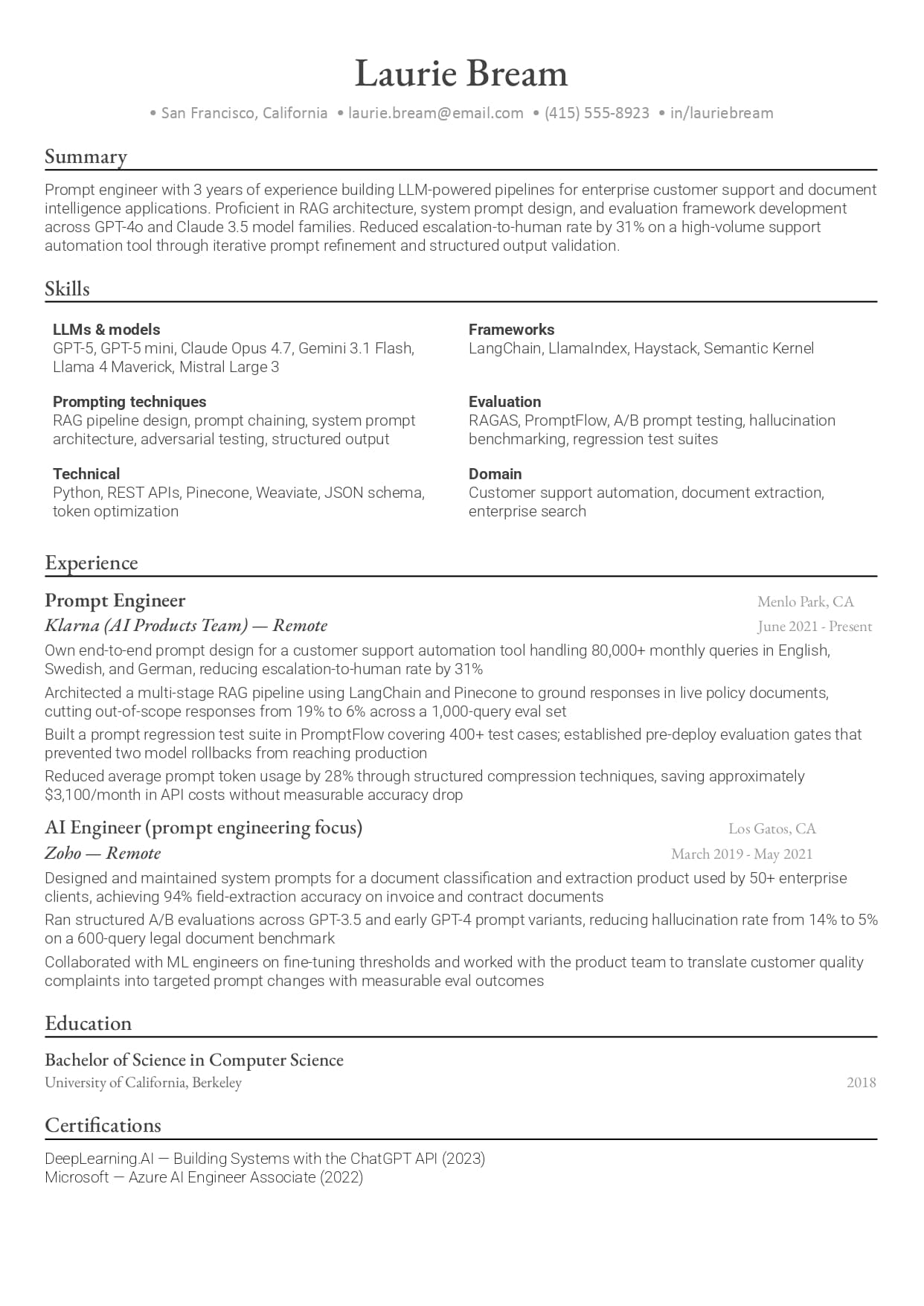 Mid-Level Prompt Engineer Resume