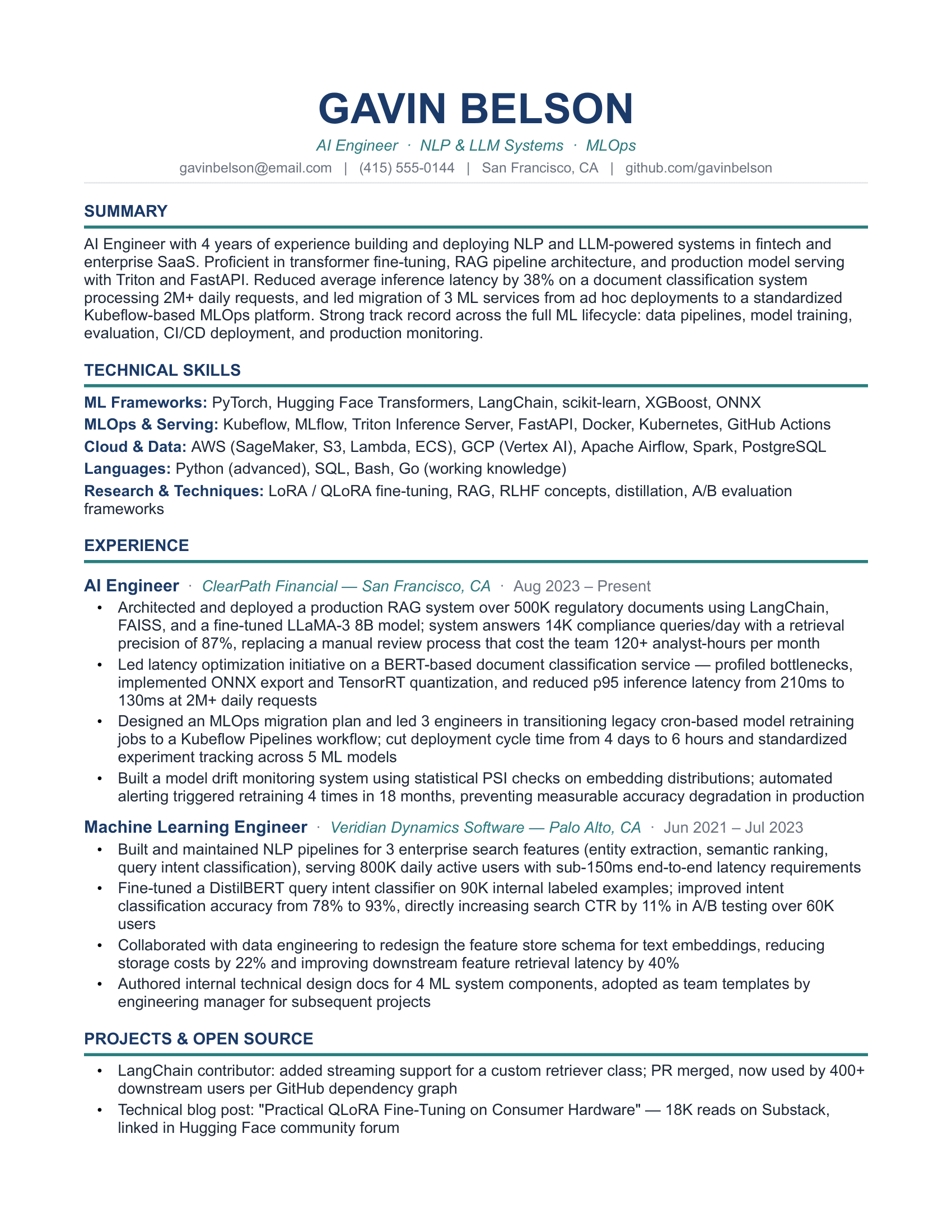Mid-Level AI Engineer Resume