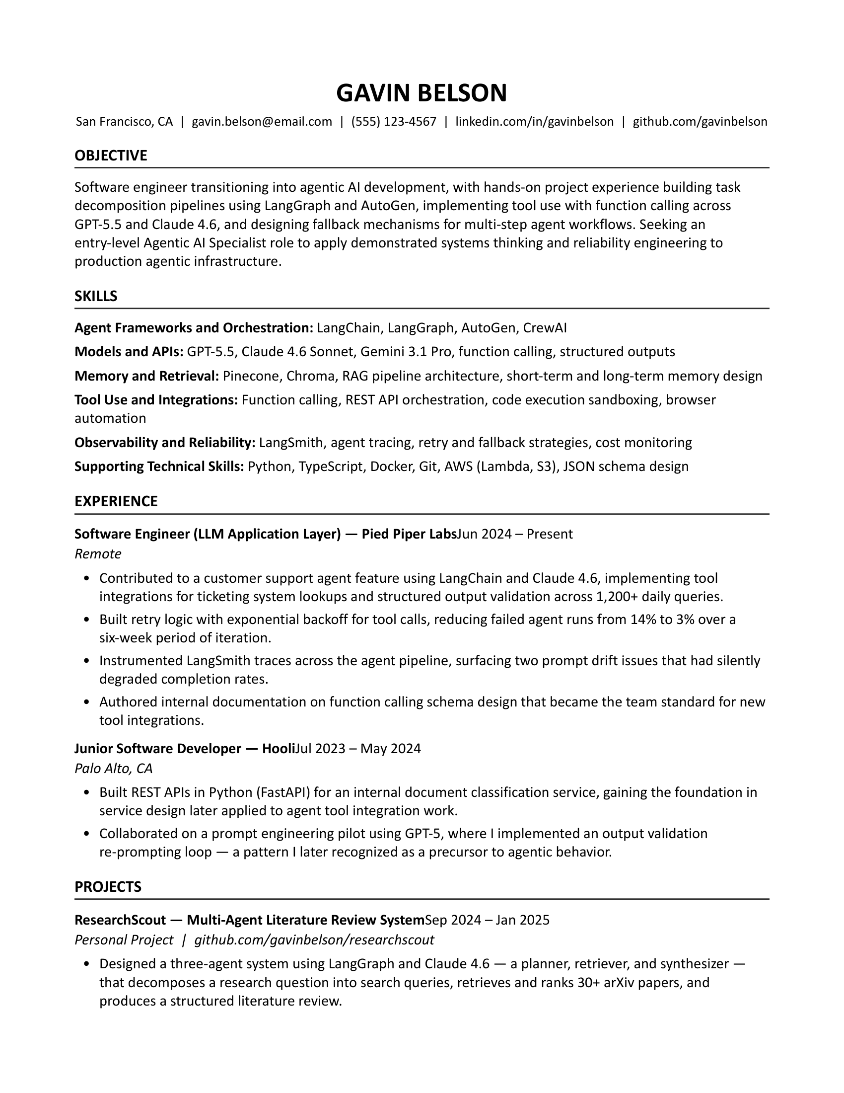 An Entry-Level Agentic AI Specialist Resume
