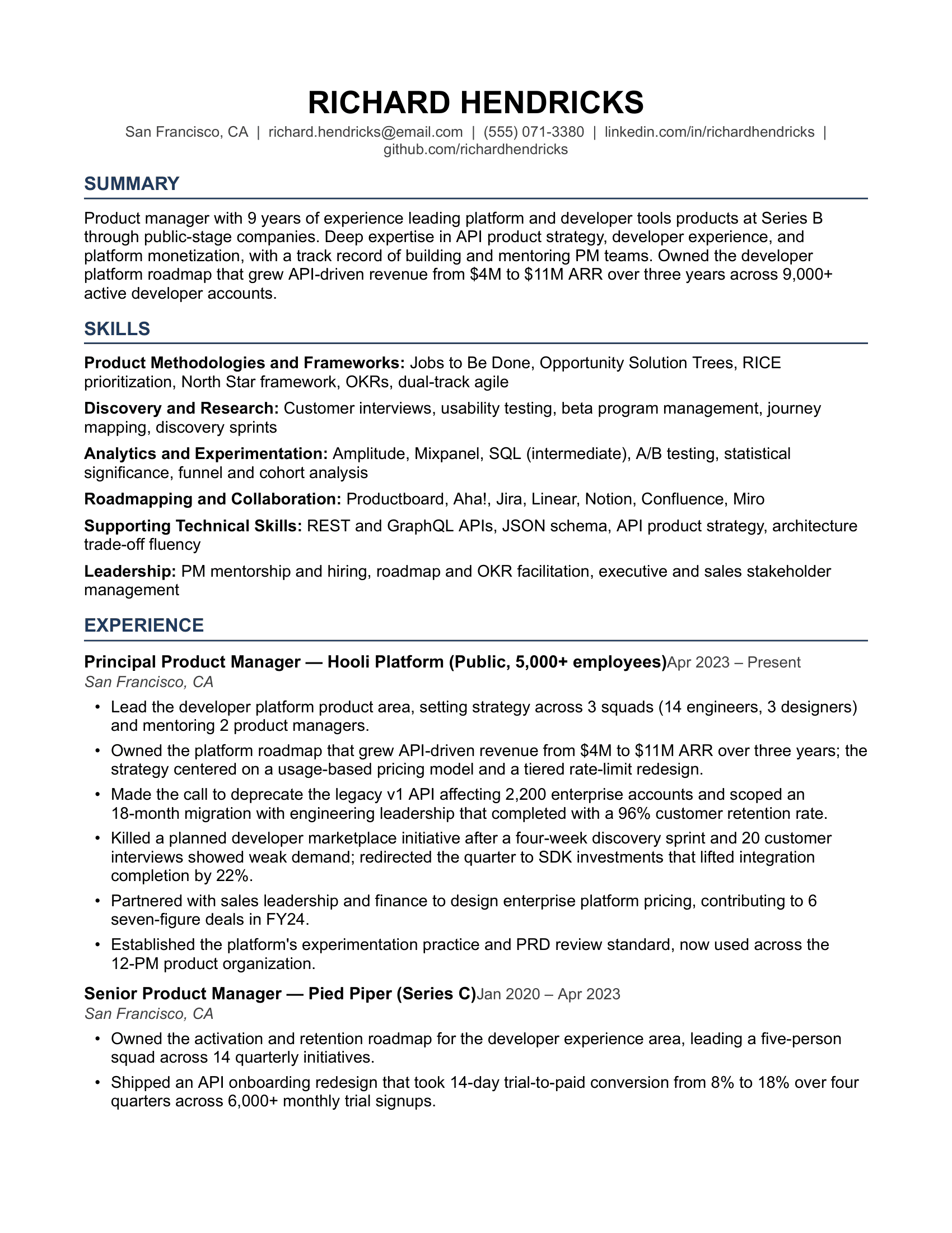 Senior Level Product Manager Resume Example