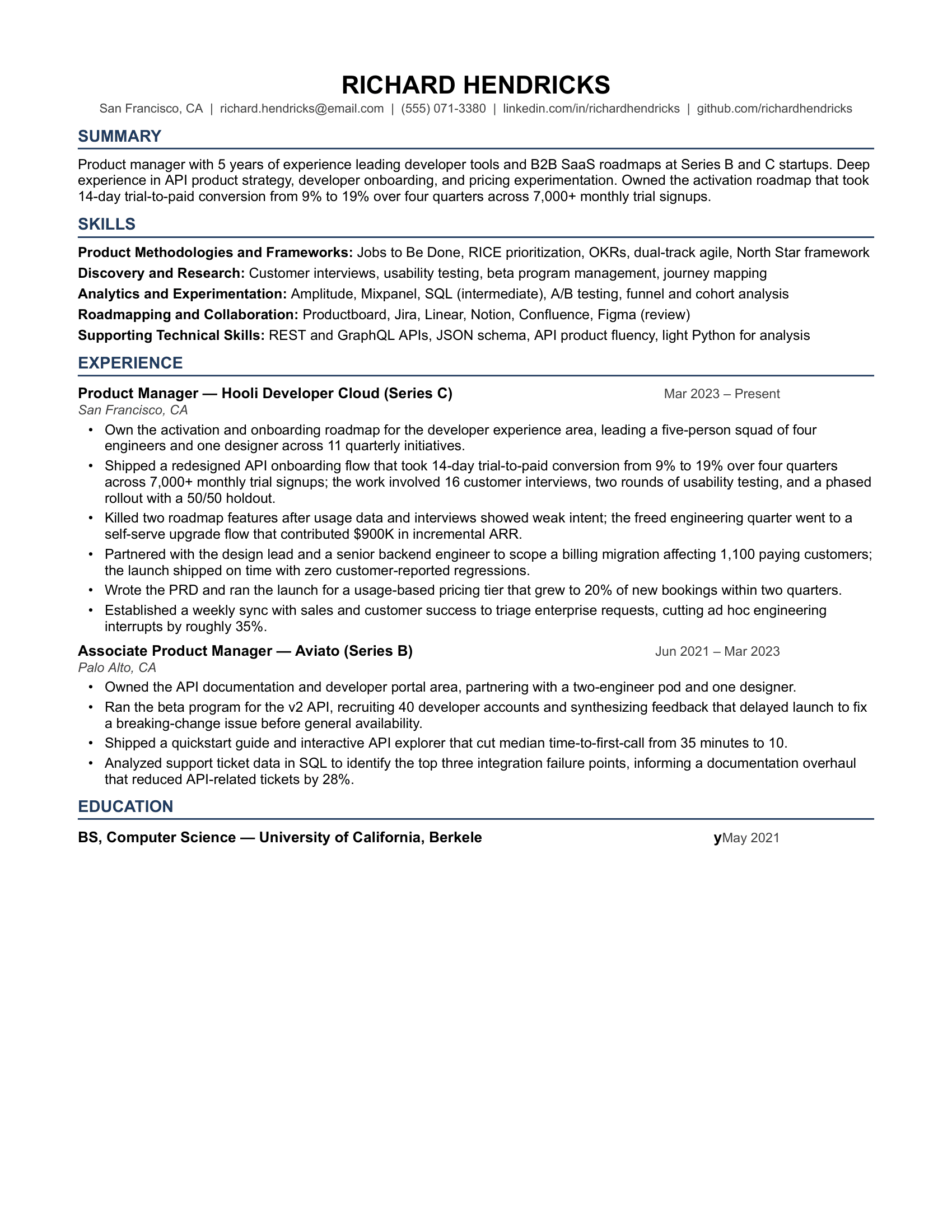 Mid Level Product Manager Resume Example