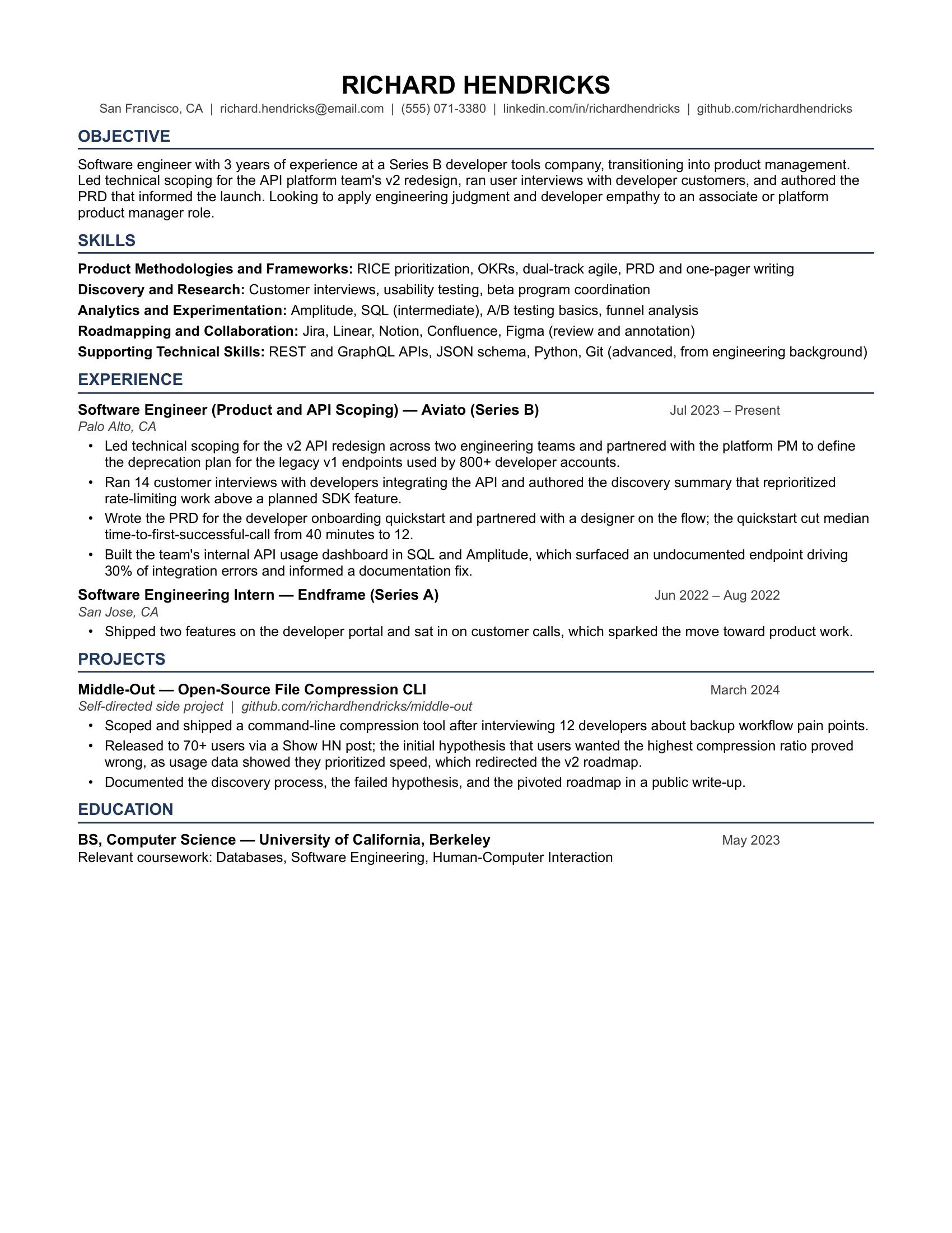 Entry-Level Product Manager Resume Example