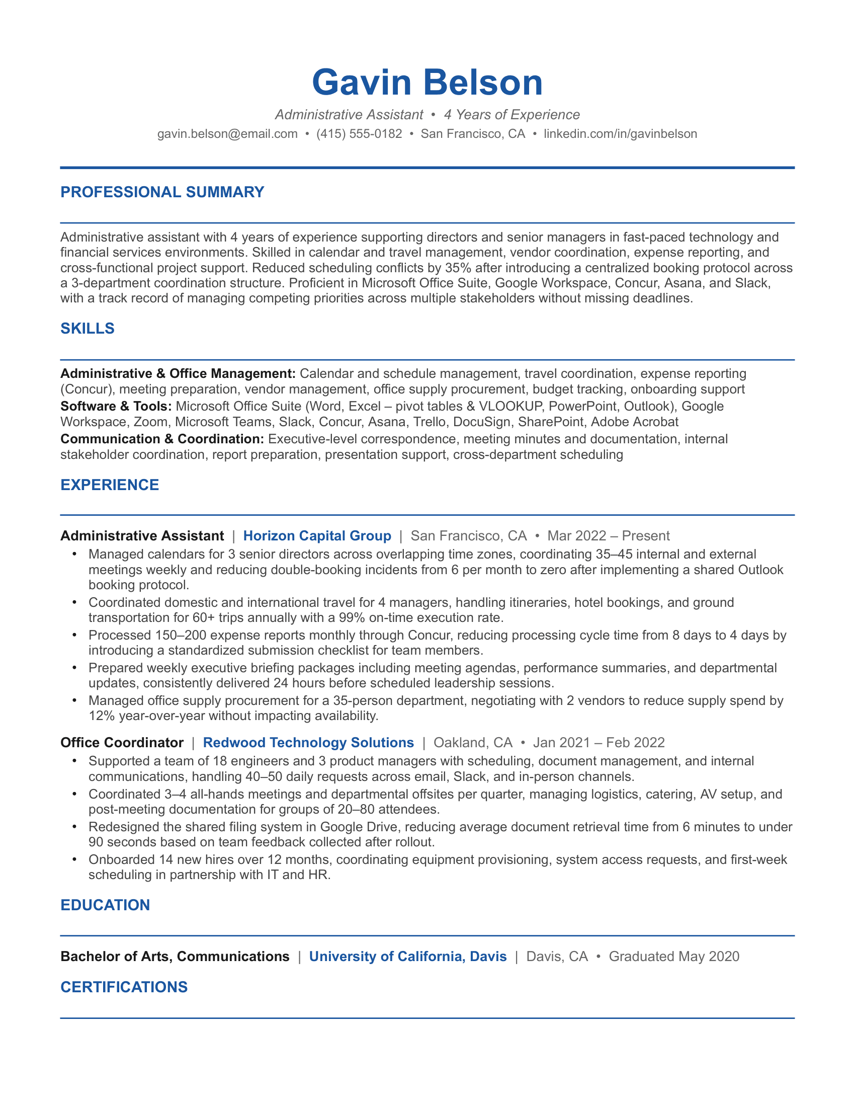 Mid-Level Administrative Assistant Resume Template