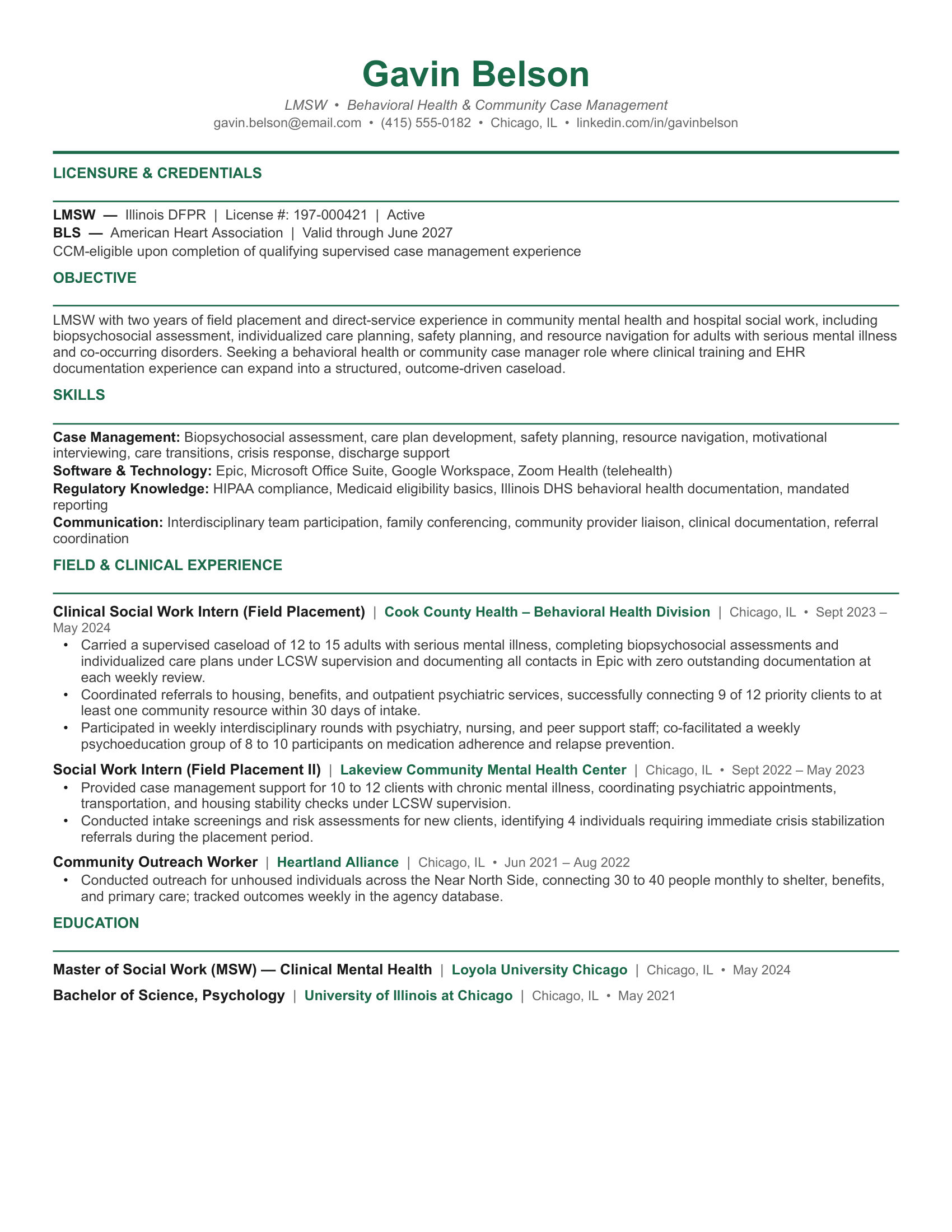 Entry-Level Case Manager Resume Template