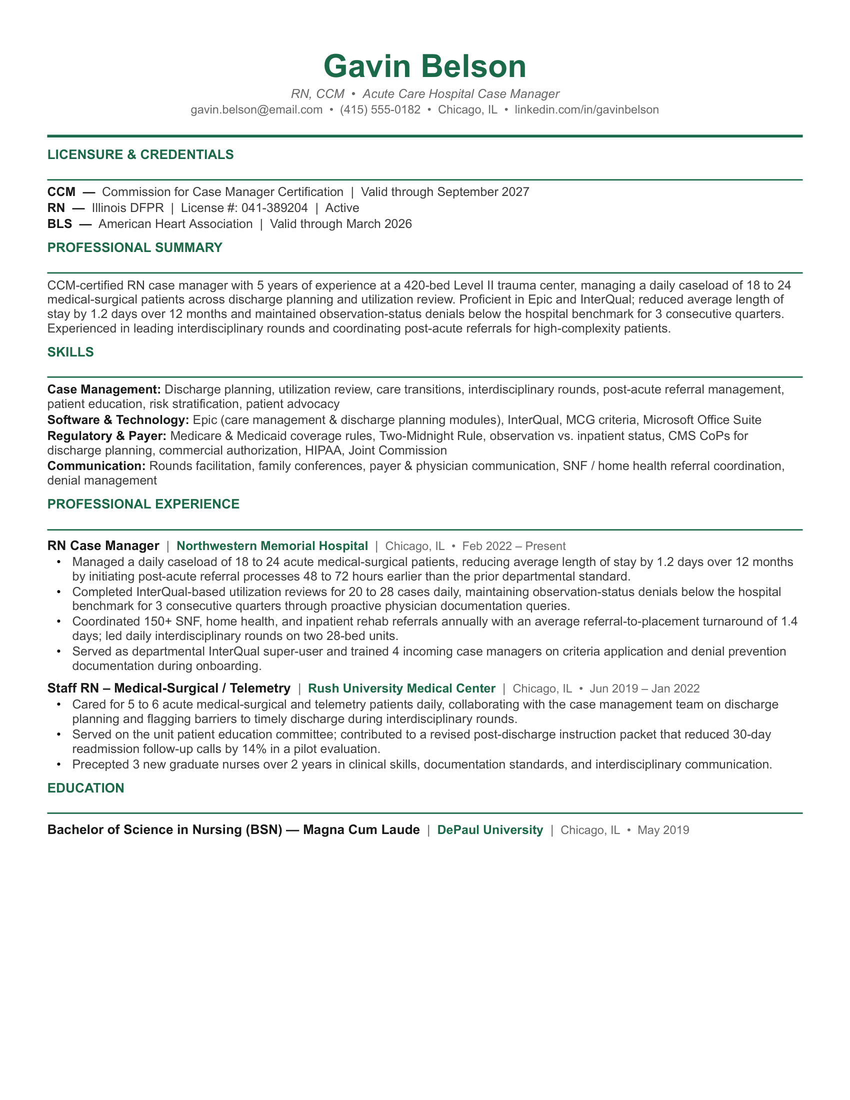 Mid-Level Case Manager Resume Template