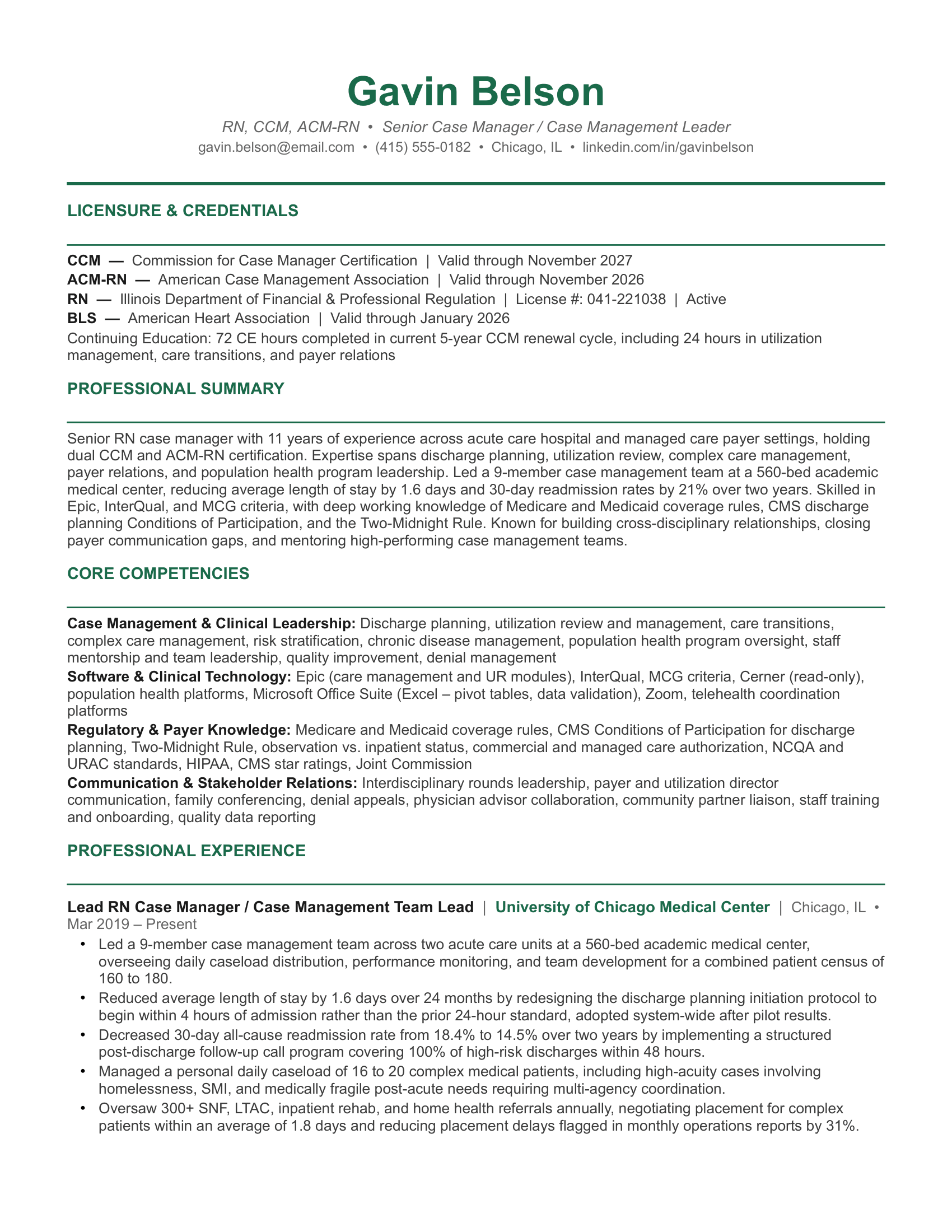 Senior-Level Case Manager Resume Template