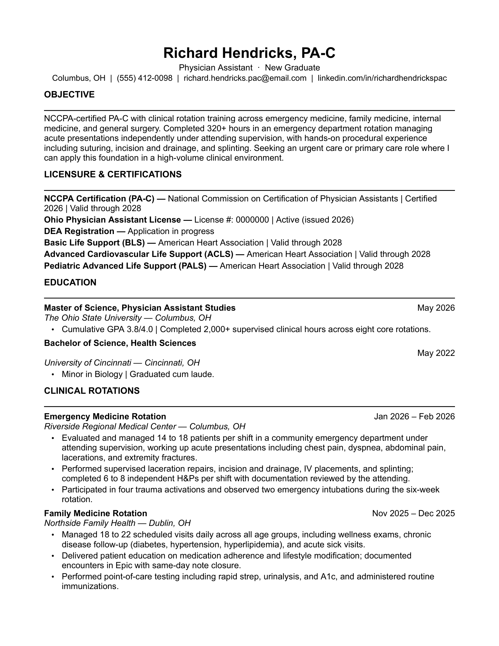 Entry-Level Physician Assistant Resume Template