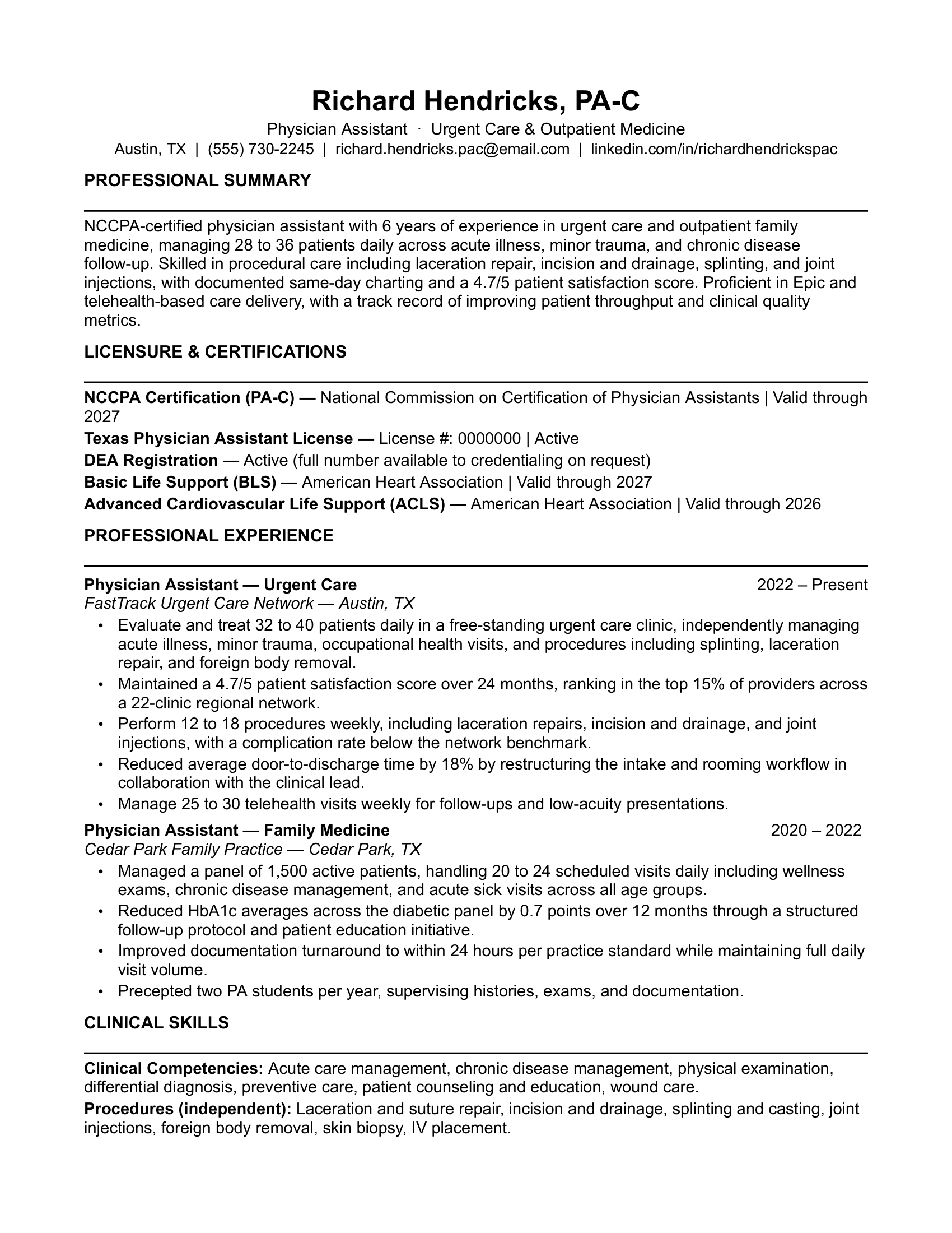 Mid-Level Physician Assistant Resume Template