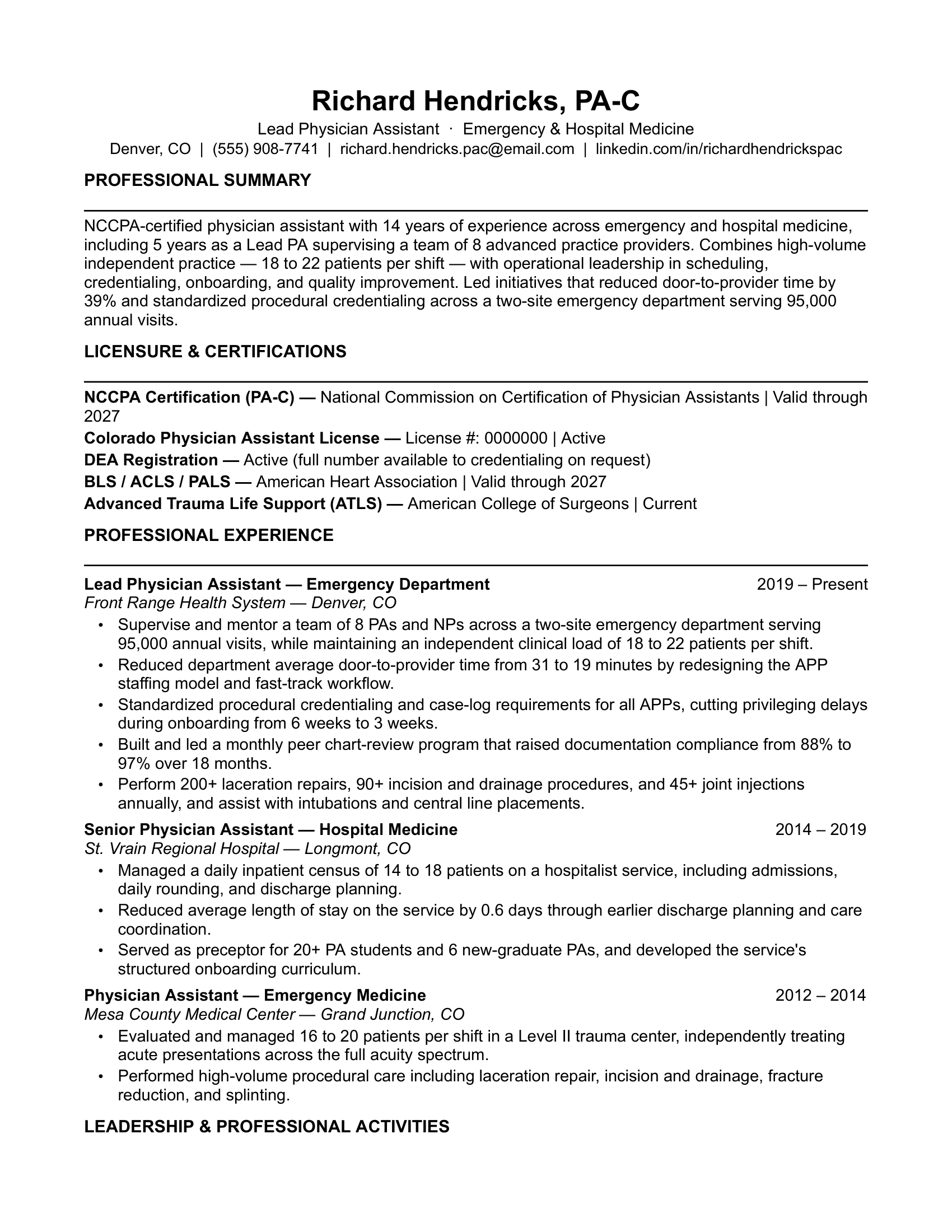 Senior-Level Physician Assistant Resume Template
