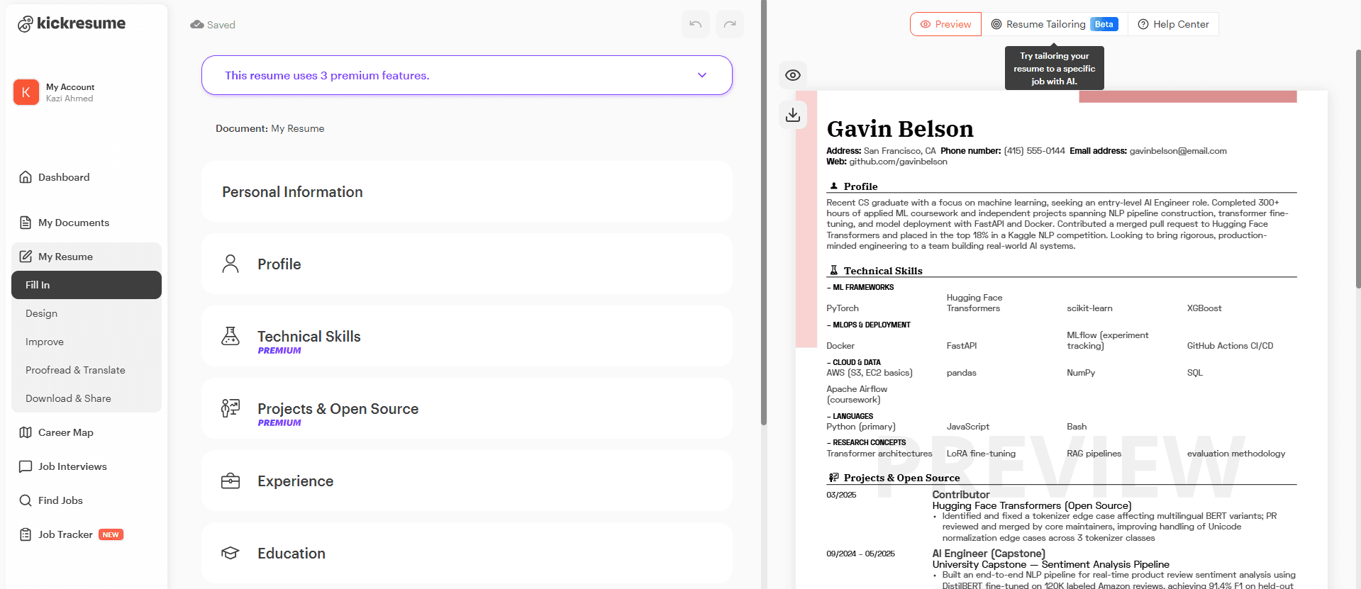 Kickresume AI resume builder with polished template designs