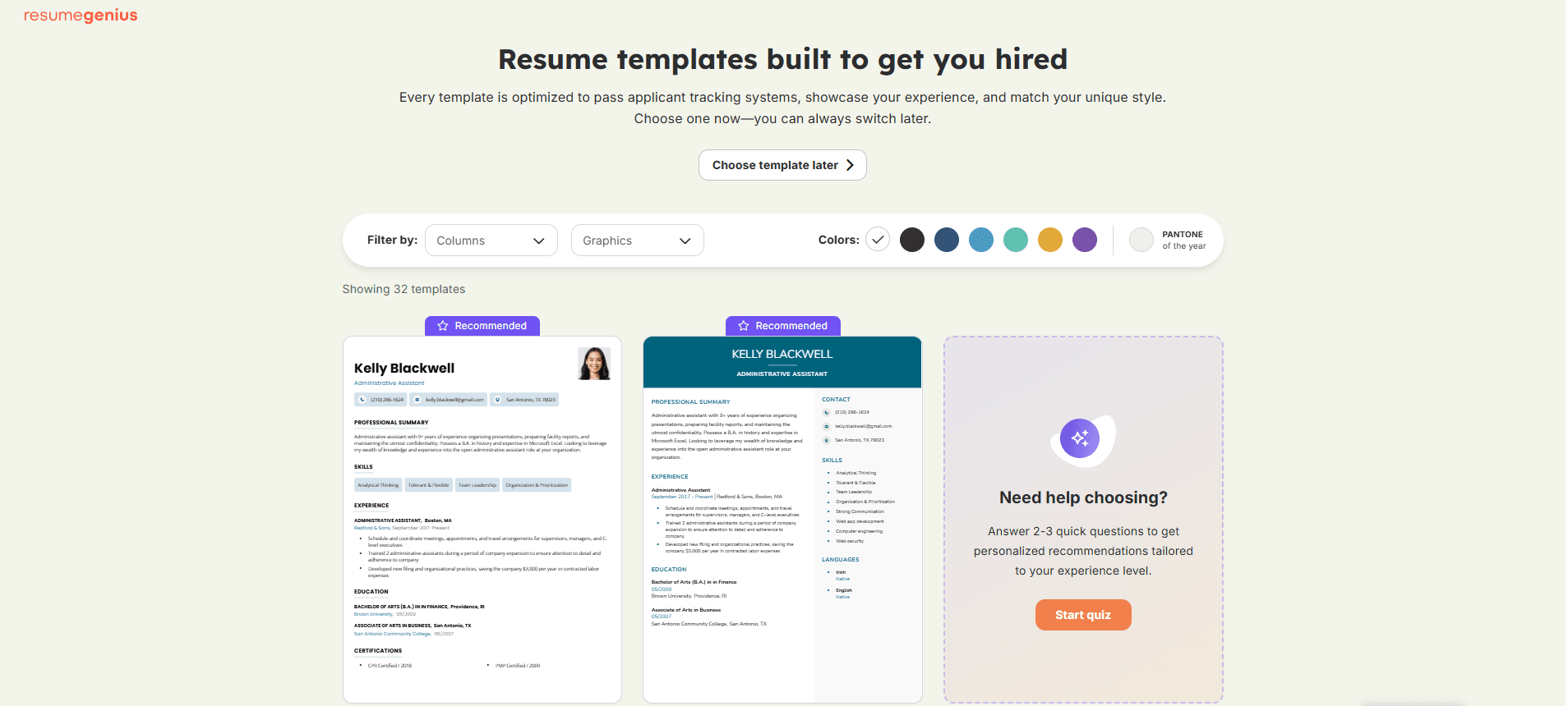 Resume Genius guided resume builder with section-by-section prompts