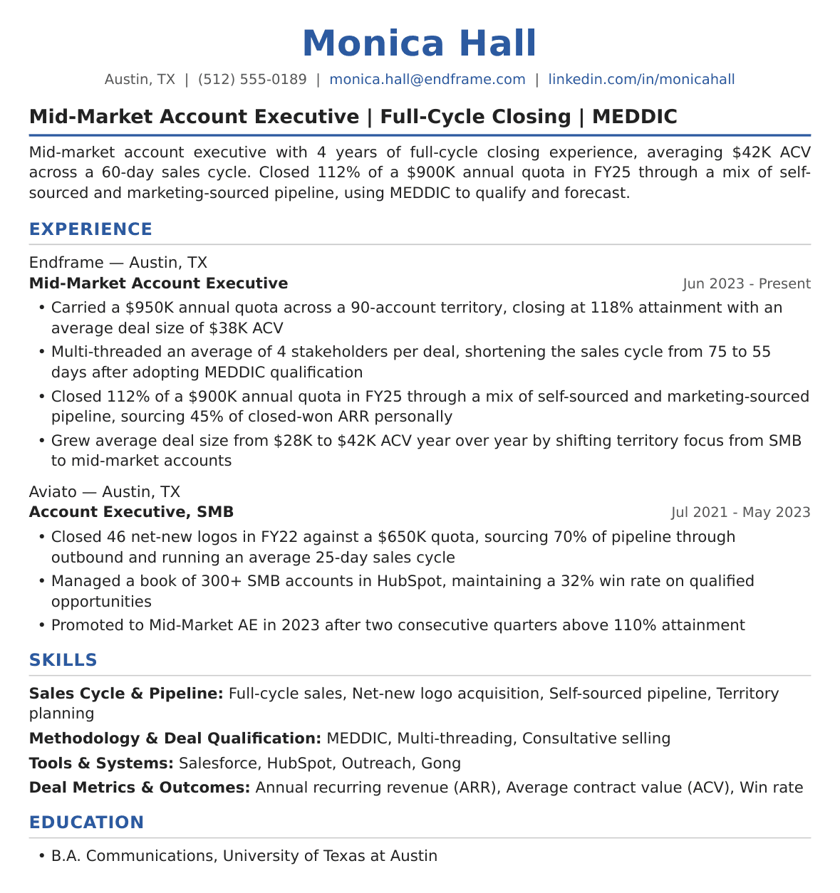 Mid-Level Account Executive Resume Example