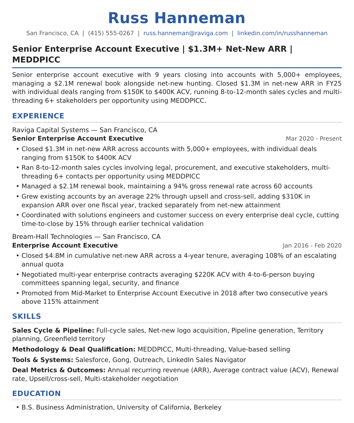 Senior-Level Account Executive Resume Example