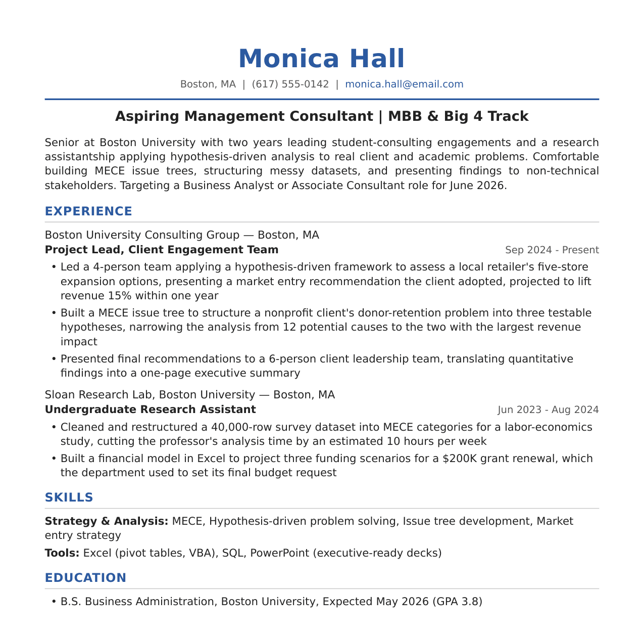 Business Analyst Consulting Resume Example