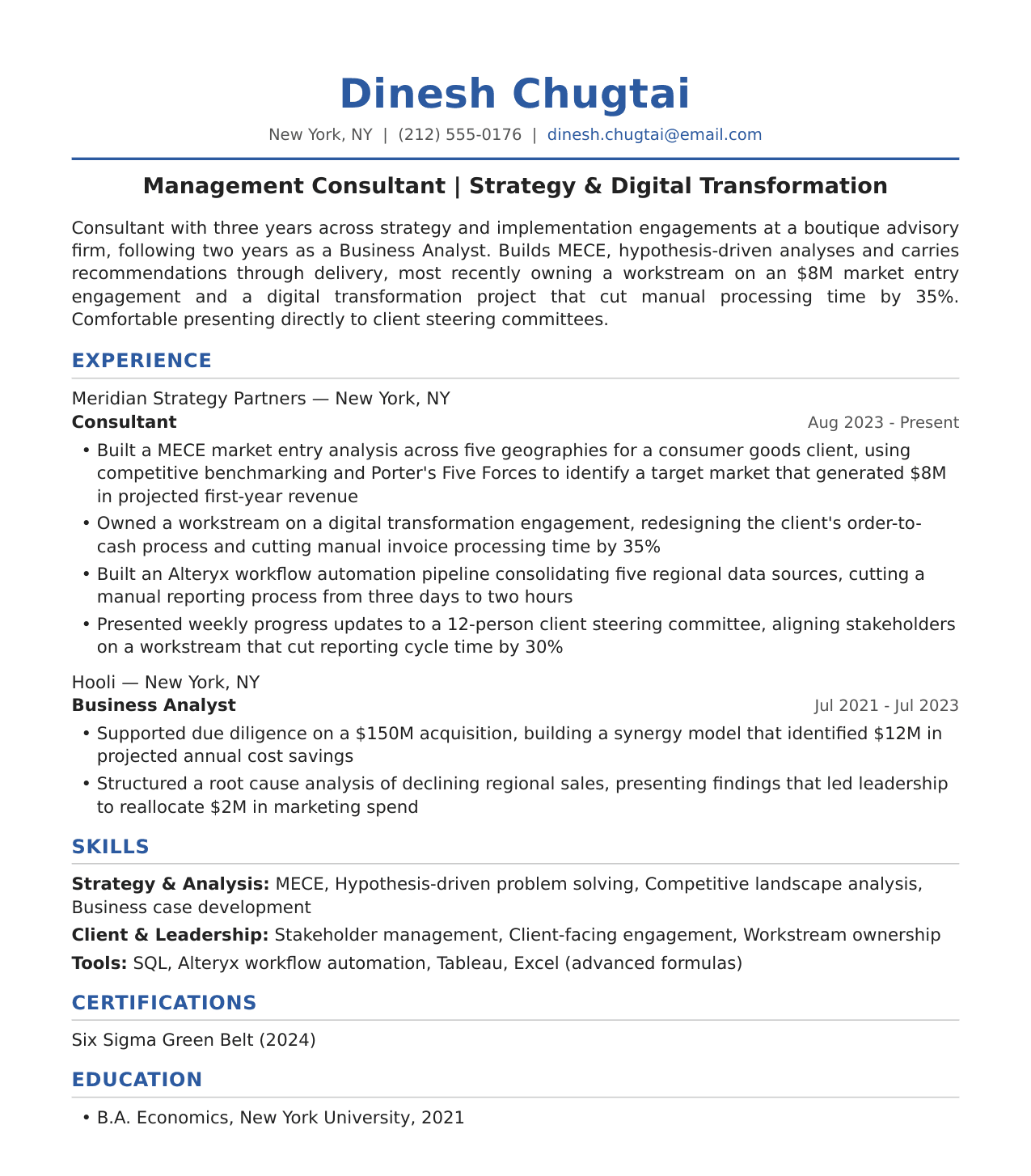 Consultant Resume Example