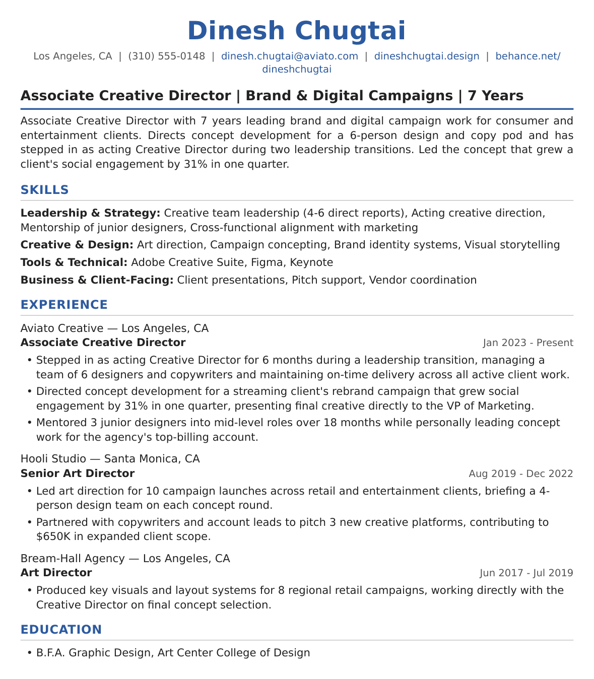 ACD Creative Director Resume Example