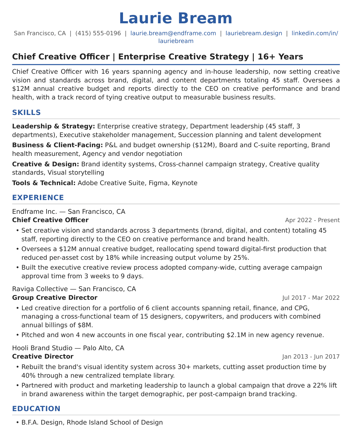 CCO Creative Director Resume Example