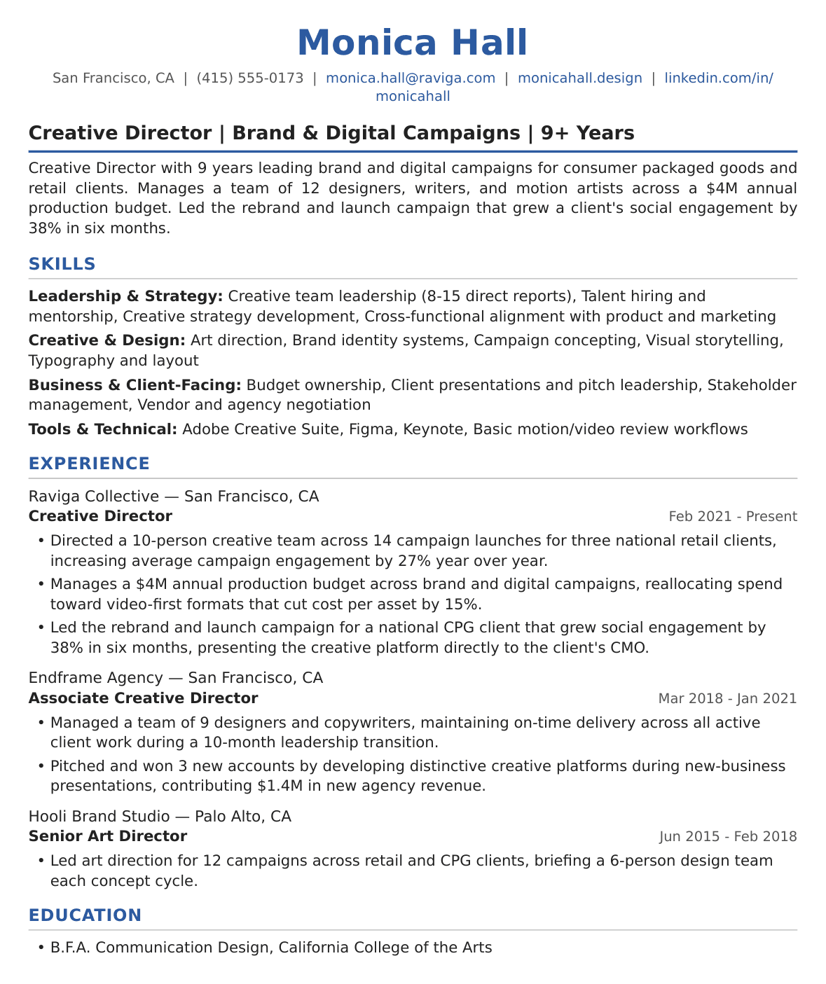 Creative Director Resume Example