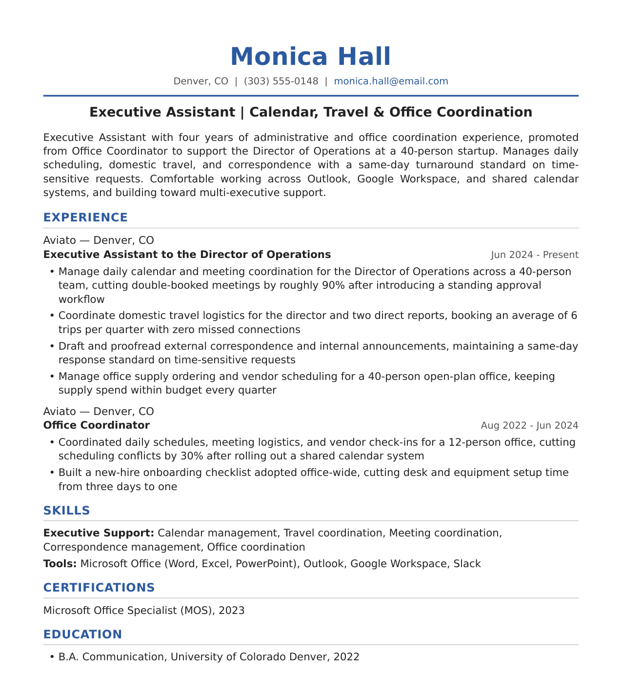 Executive Assistant Resume Example