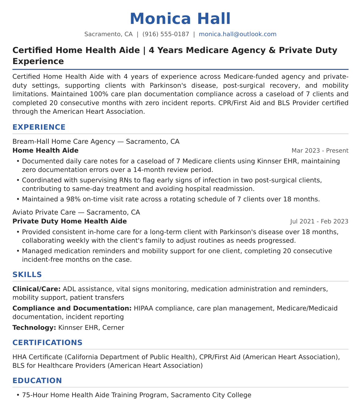 Mid-Level Home Health Aide Resume Example