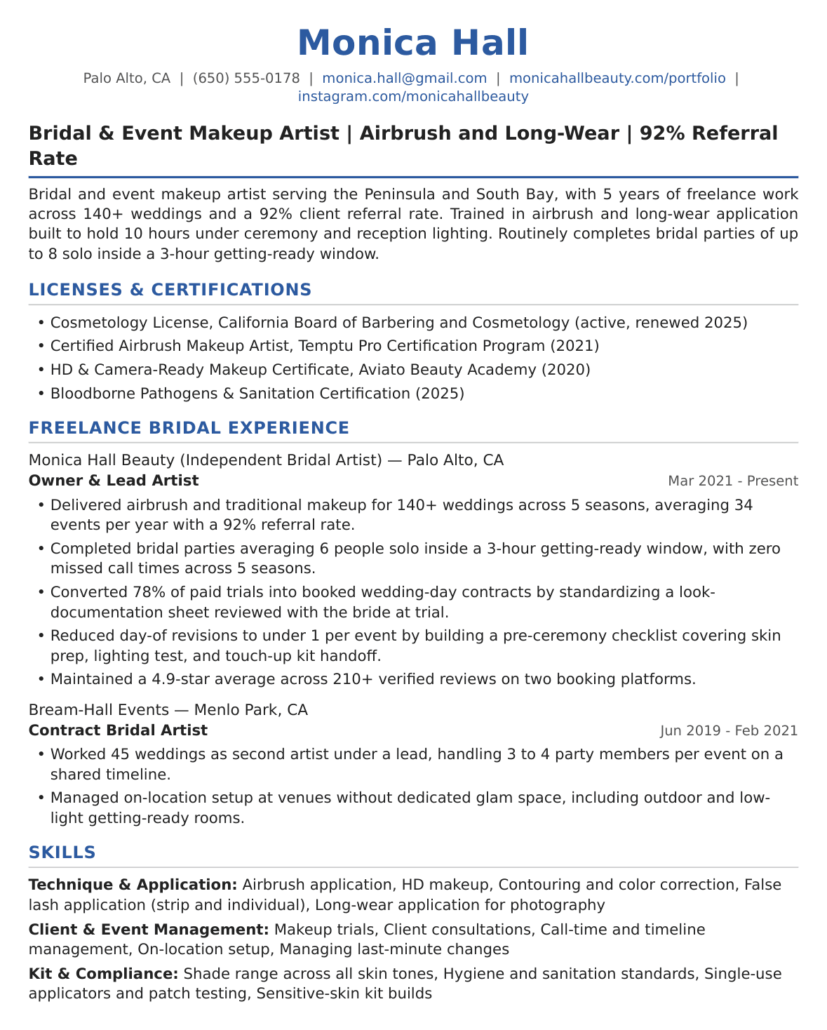 Bridal Makeup Artist Resume Example