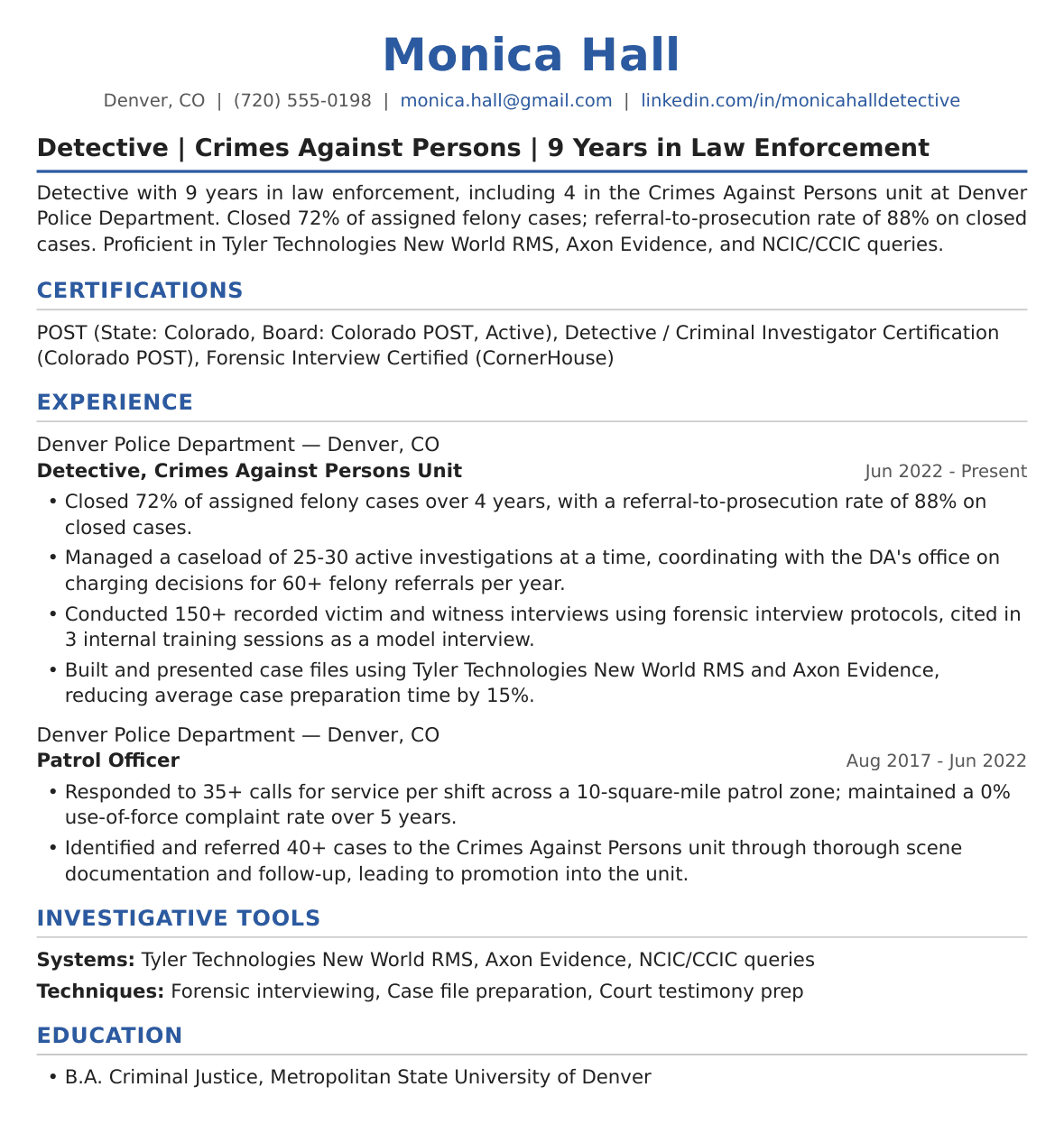 Detective Police Officer Resume Example