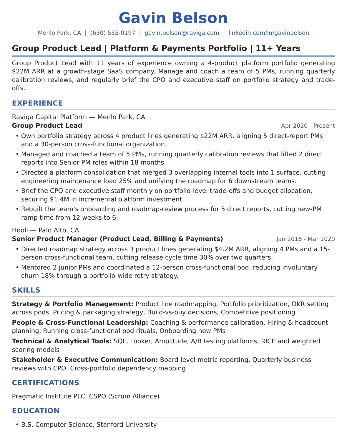 Group Product Lead Resume Example