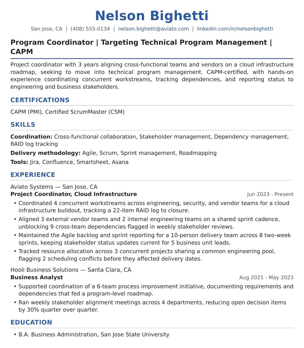 Entry-Level Program Manager Resume Example