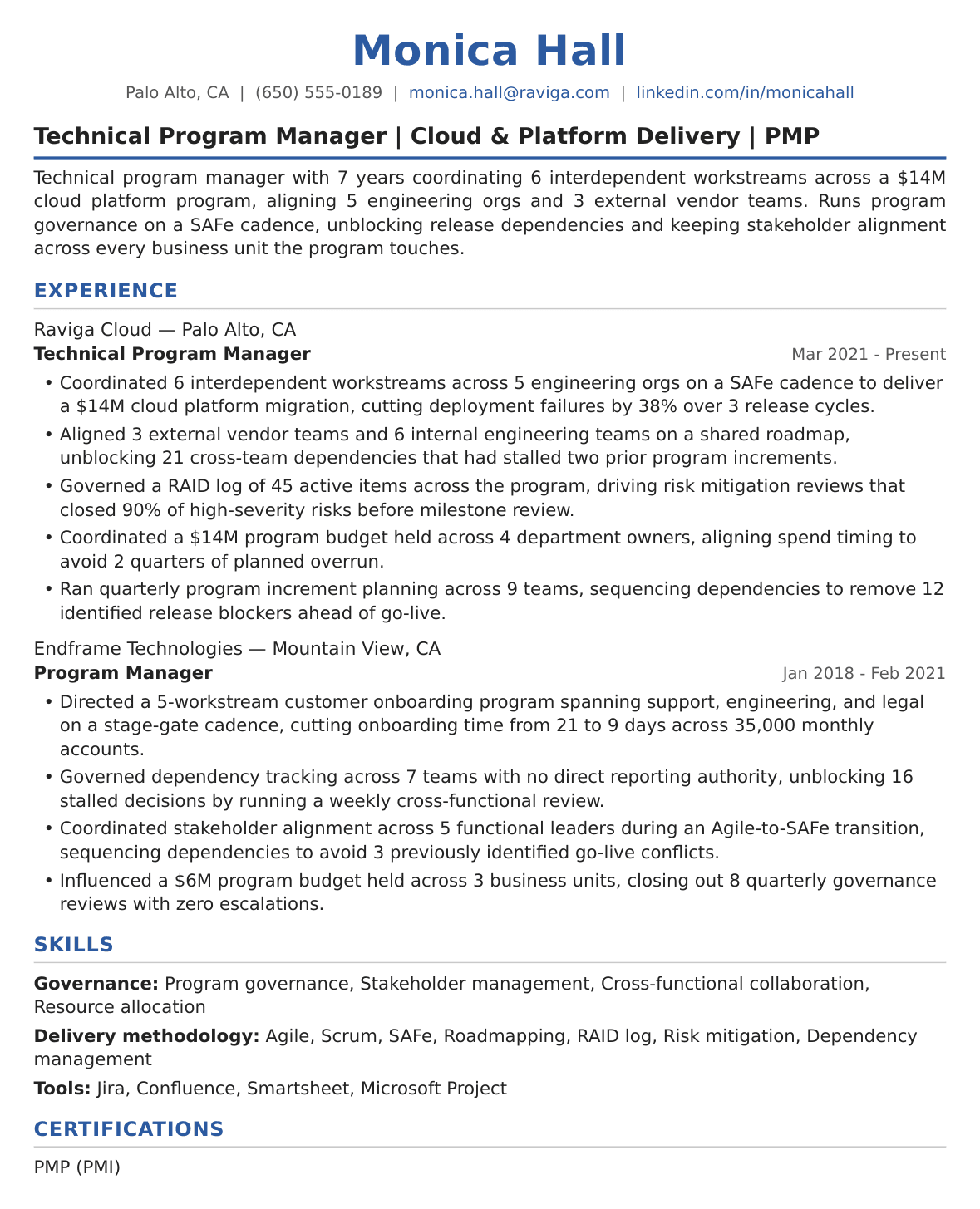 Mid-Level Program Manager Resume Example