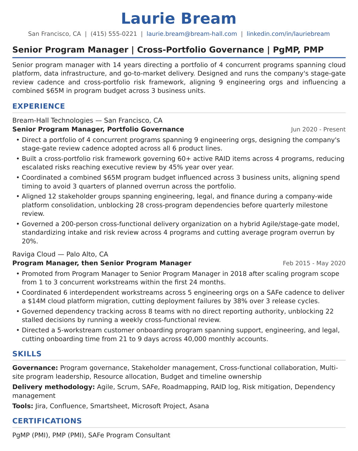 Senior-Level Program Manager Resume Example