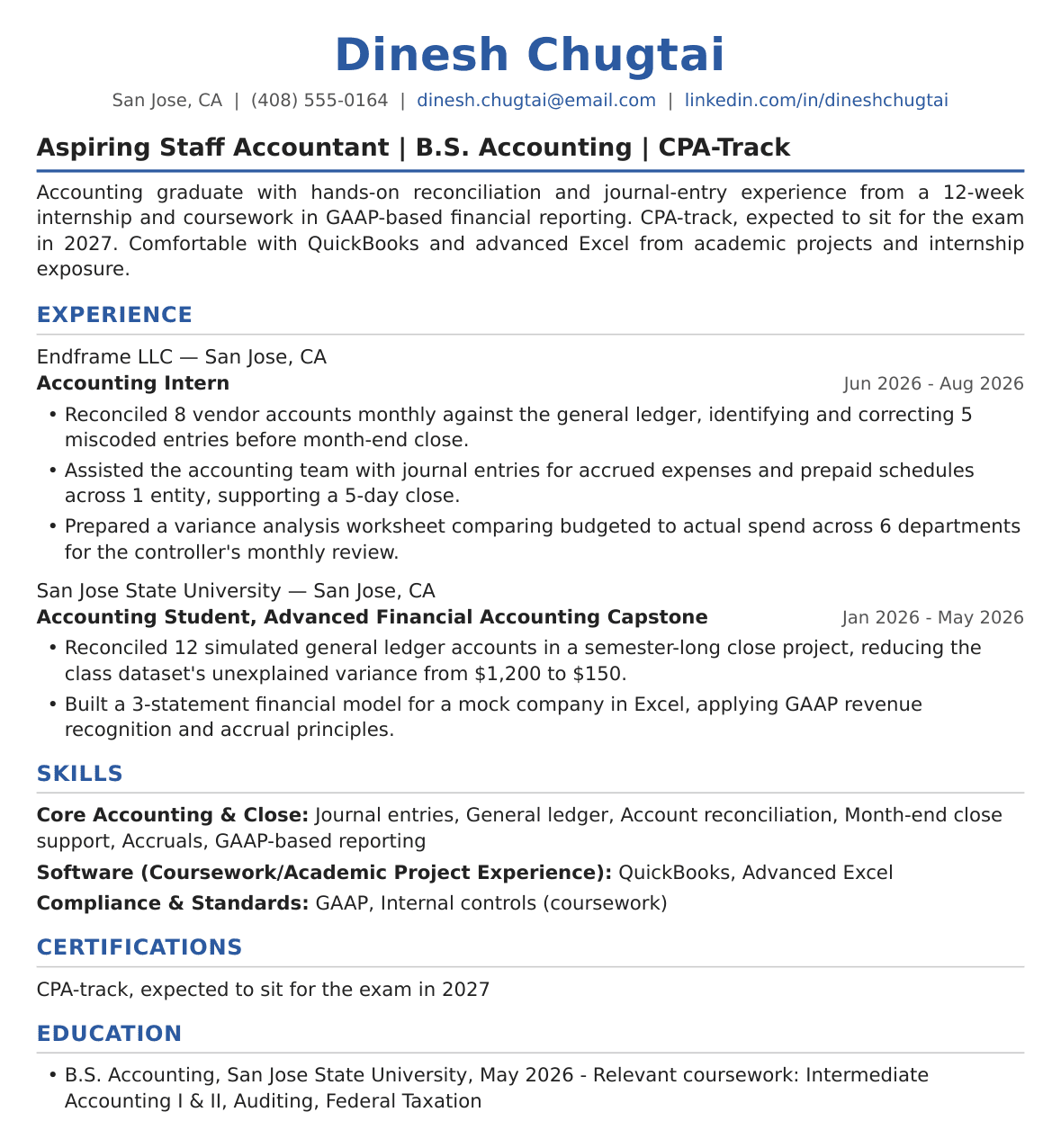 Entry-Level Staff Accountant Resume Example
