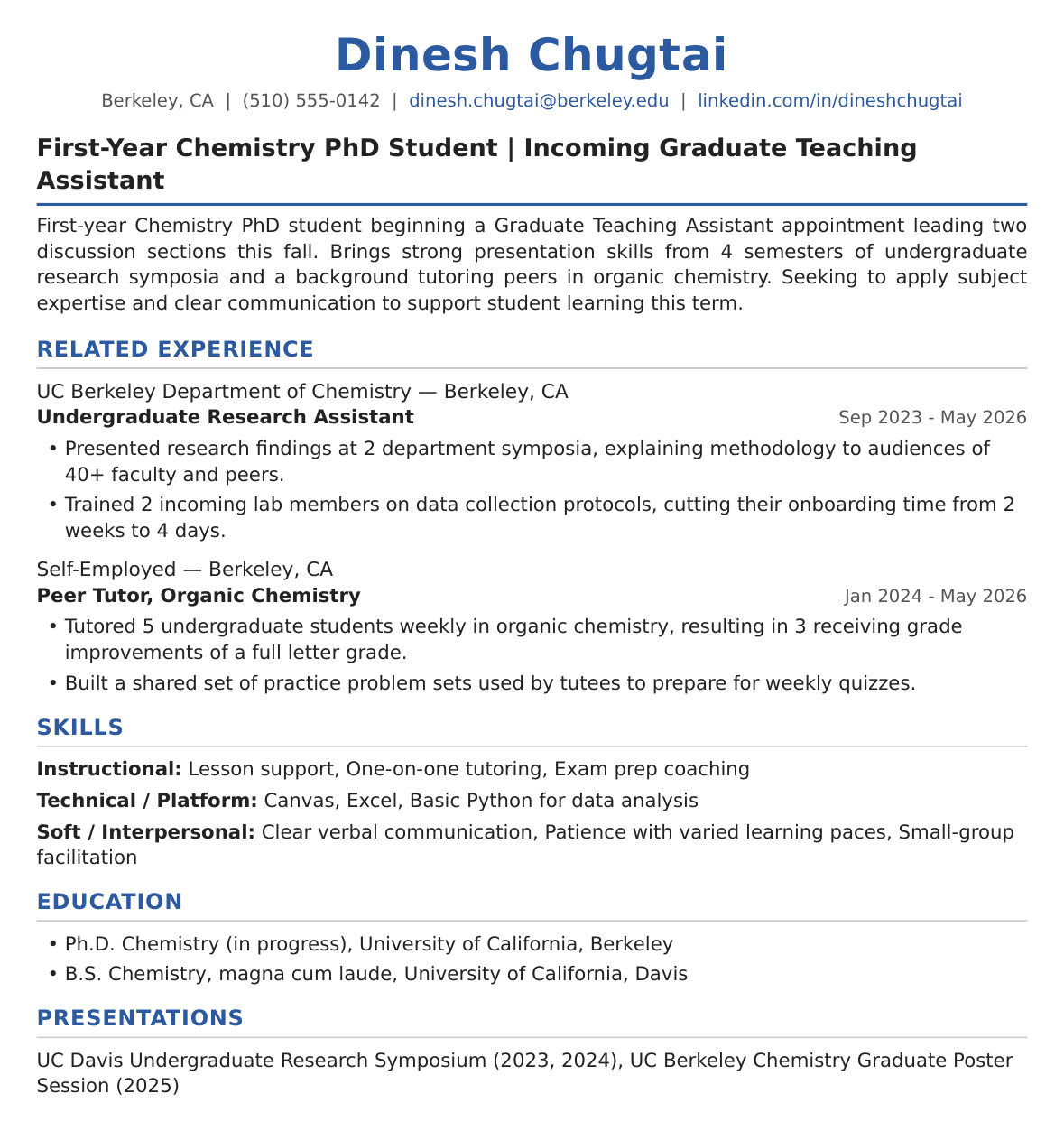 Entry-Level Teaching Assistantship Resume Example