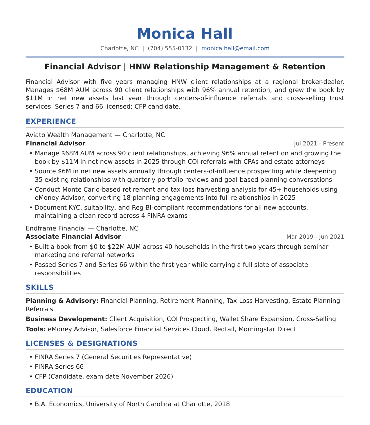 Financial Advisor Resume Example