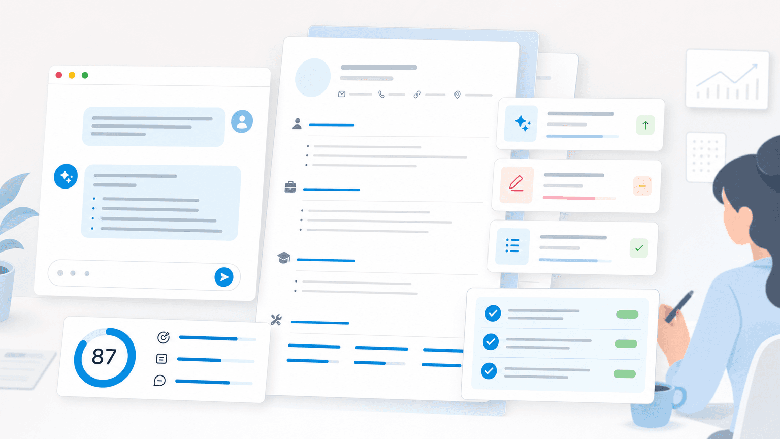 Chat prompt workflow turning resume feedback into structured resume improvements and checklist items.