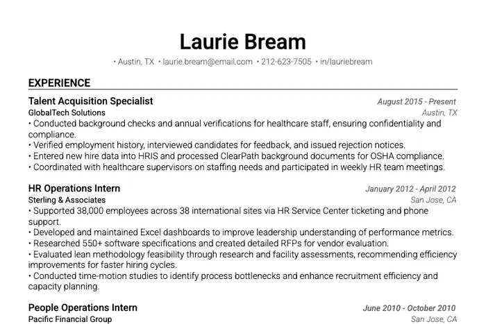 Human Resources Resume Template example, Word template version
