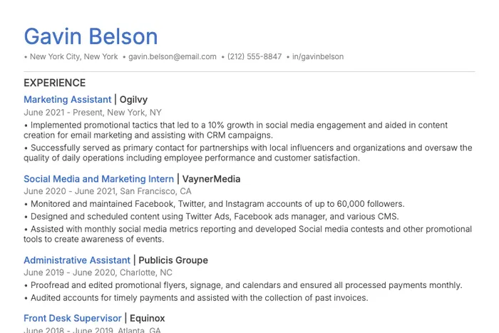 Marketing Resume Template example, Word template version