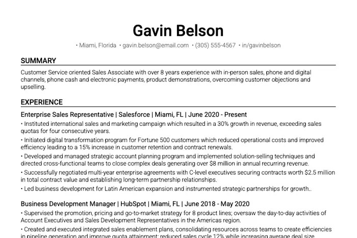 Sales Resume Template example, Word template version