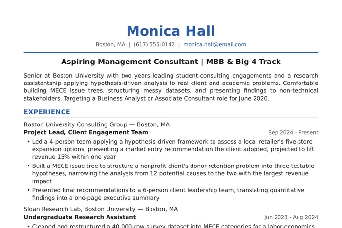 Consulting Resume example, Business Analyst version