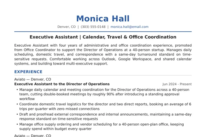 Executive Assistant Resume example, Executive Assistant version
